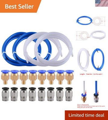 4 Pieces Teflon Tube PTFE Tubing1 Meter with 8 Pieces PC4-M6 Fittings and 8 P...