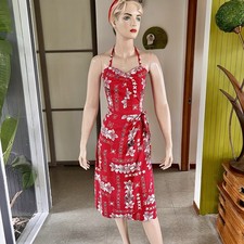 1950s Vintage Alfred Shaheen  Anapua  Print Hawaiian Sarong Dress 27w
