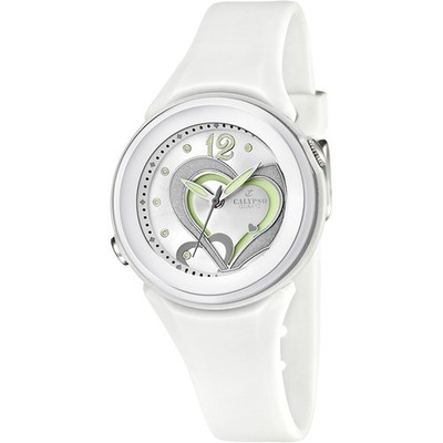 Calypso Trendy Damenuhr K5576-1 Silbern PU-Armband Weiss 35,85 mm