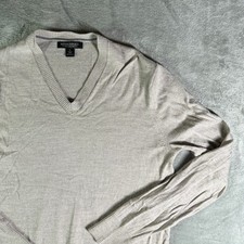 Banana Republic Extra Fine Merino Wool V Neck Sweater Mens Large Beige