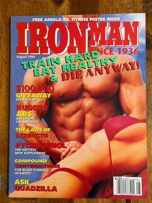 IRONMAN bodybuilding muscle mag MIKE O'HEARN/Arnold Schwarzenegger poster 8-94