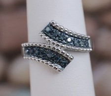 925 Sterling Silver Blue Diamond Ring Size 6.5