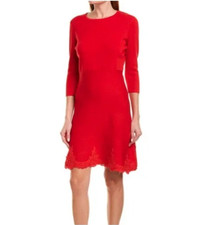 NEW Nanette Lepore Womens Luciana Lace Trim Dress Red M Medium