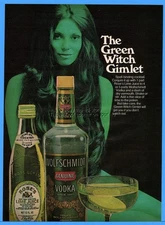 1973 Wolfschmidt Vodka The Green Witch Gimlet Recipe Sexy Woman Roses Lime Ad