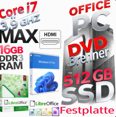 PC Windows 11 | Intel i7 4x 3,9 GHZ  | 16 GB RAM | 512 GB SSD | HDMI VGA DVD