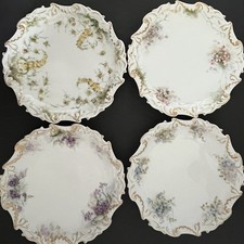 Antique Limoges France Porcelain Plates Floral Design Gold Trim 9  