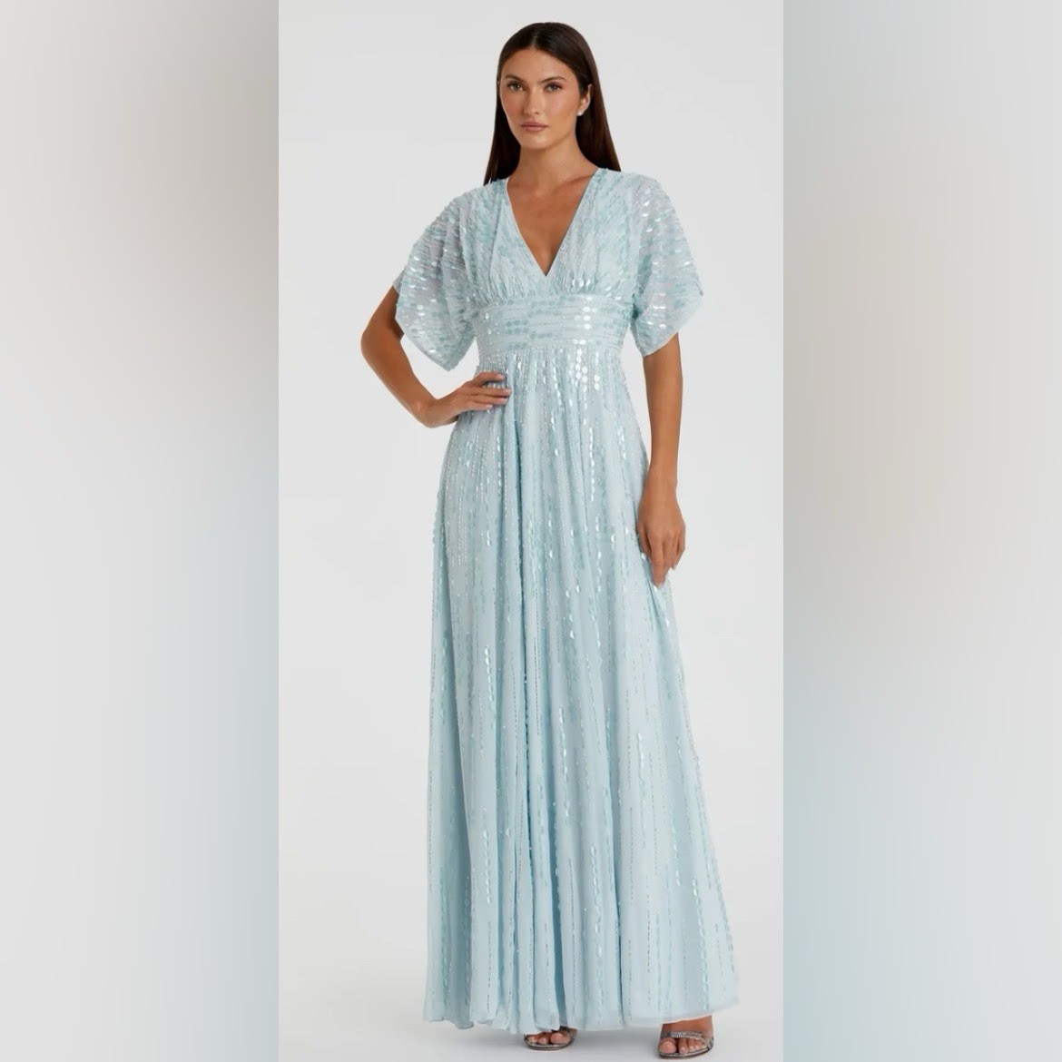 MAC DUGGAL Blue Embellished V Neck Evening Gown Style #10807 $398.00 Size 16