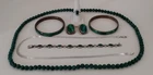 Vintage Mexico Taxco Sterling Silver Malachite Jewelry Lot Clip Earring Bracelet