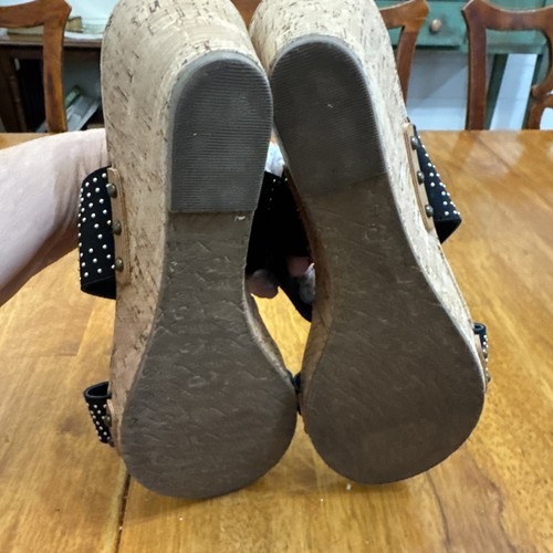 XOXO Size 10 Janie Cork Wedge Black Bling Sandals Shoes with Rhinestones Slip On - Picture 8 of 9