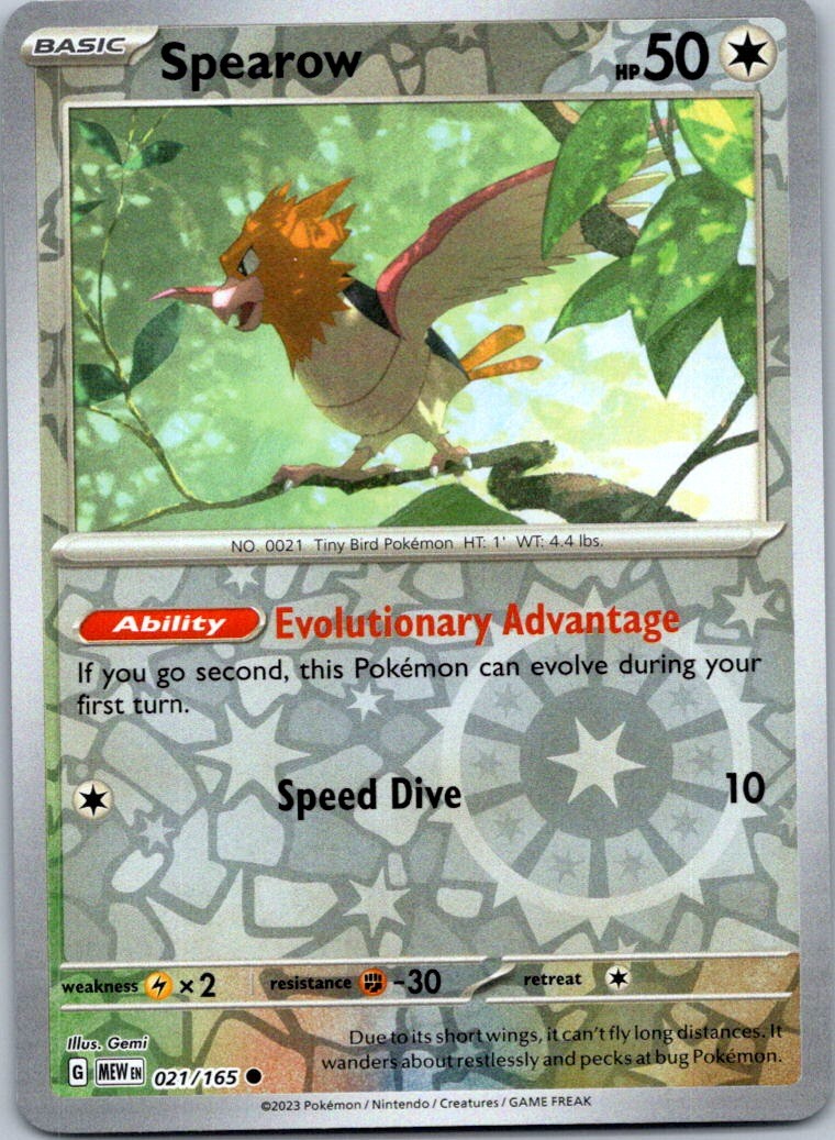Pokemon Spearow Common SV: Scarlet & Violet 151 021/165 NM Reverse holo