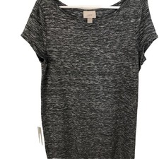 Loft Dress L Black White Heathered Short Sleeve Shift Stretch Comfort Casual