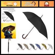 Eco-Friendly Auto Open Umbrella, Wooden J Handle, Windproof  Durable Canopy - T