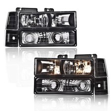 Pair Clear Lens Black Housing Headlights 94-99 Chevy Suburban 95-99 Tahoe Yukon