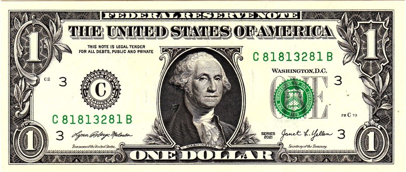 $1 2021 Fancy Serial  Uncirulated CU  C81813281B  DOUBLES!!!