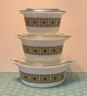 Pyrex Square Flowers/Autumn Floral/Verde Casserole + Lids 473 474 475