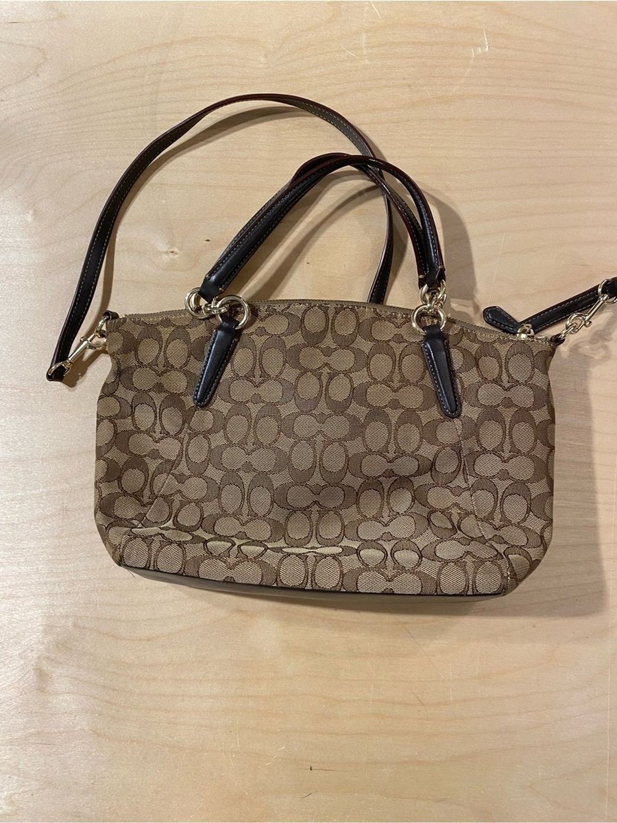 Coach Monogram Canvas Crossbody Satchel in Khaki and Dark Brown (SK) View 6