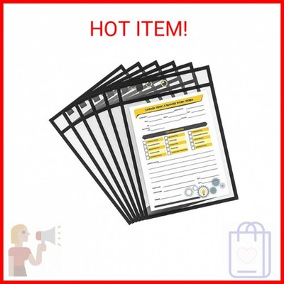 Scribbledo 6 Pack Dry Erase Pockets - Black Plastic Sleeves for Paper - Heavy Du