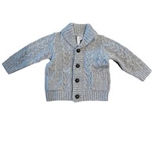 Janie and Jack The Cable Knit Shawl Collar Knit Cardigan Gray Boys Sz 6-12 month