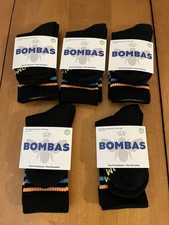 Bombas Crew Socks Youth XS 5 Pair Black With Teal  Orange Stripe
