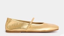 Marks & Spencer  - Gold Leather Flat Shoes. M+S. RRP £45.