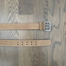 Vintage Ralph Lauren Wide Genuine Suede Leather Topstitch Belt Tan, Silver S Ralph Lauren Vintage Wide Suede Topstitch Tan Belt  main image 3