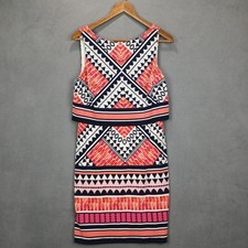 Eliza J Shift Dress Womens 8 Multicolor Aztec Print Boat Neck Stretch V Back