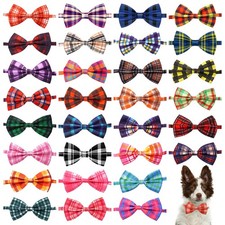 Plaid Dog Bow Ties Bulk 30 Pcs Adjustable Dogs Bowties for Large Dogs Bow Tie...