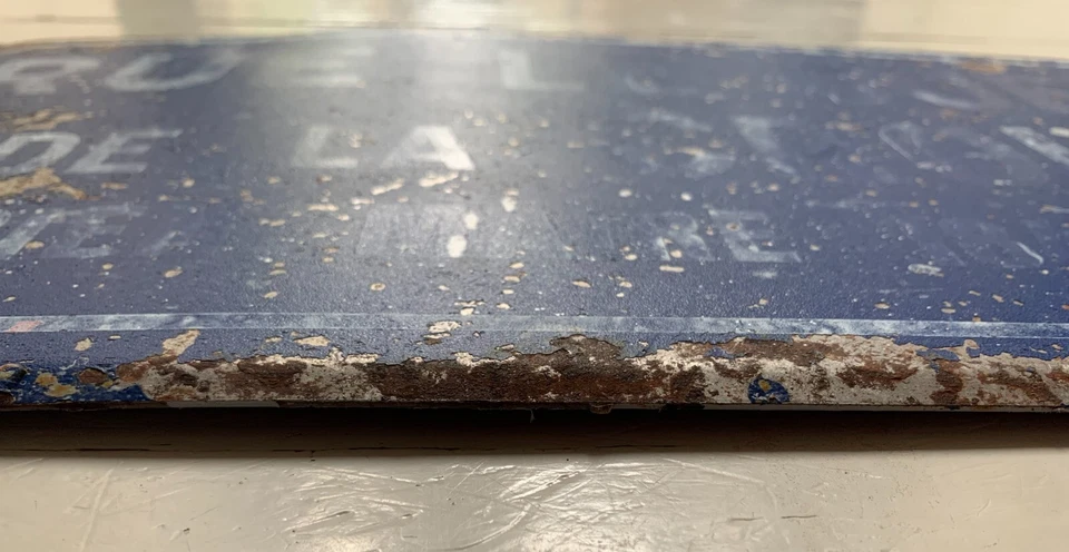 Letrero de carretera/calle francés genuino esmaltado 'Rue Le Guen De La Croix' blanco sobre azul marino Foto 3 de 4