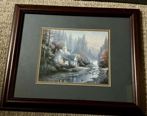 Thomas Kinkade "La cappella della foresta" incorniciato, stampa doppia opaca - Foto 1 di 6