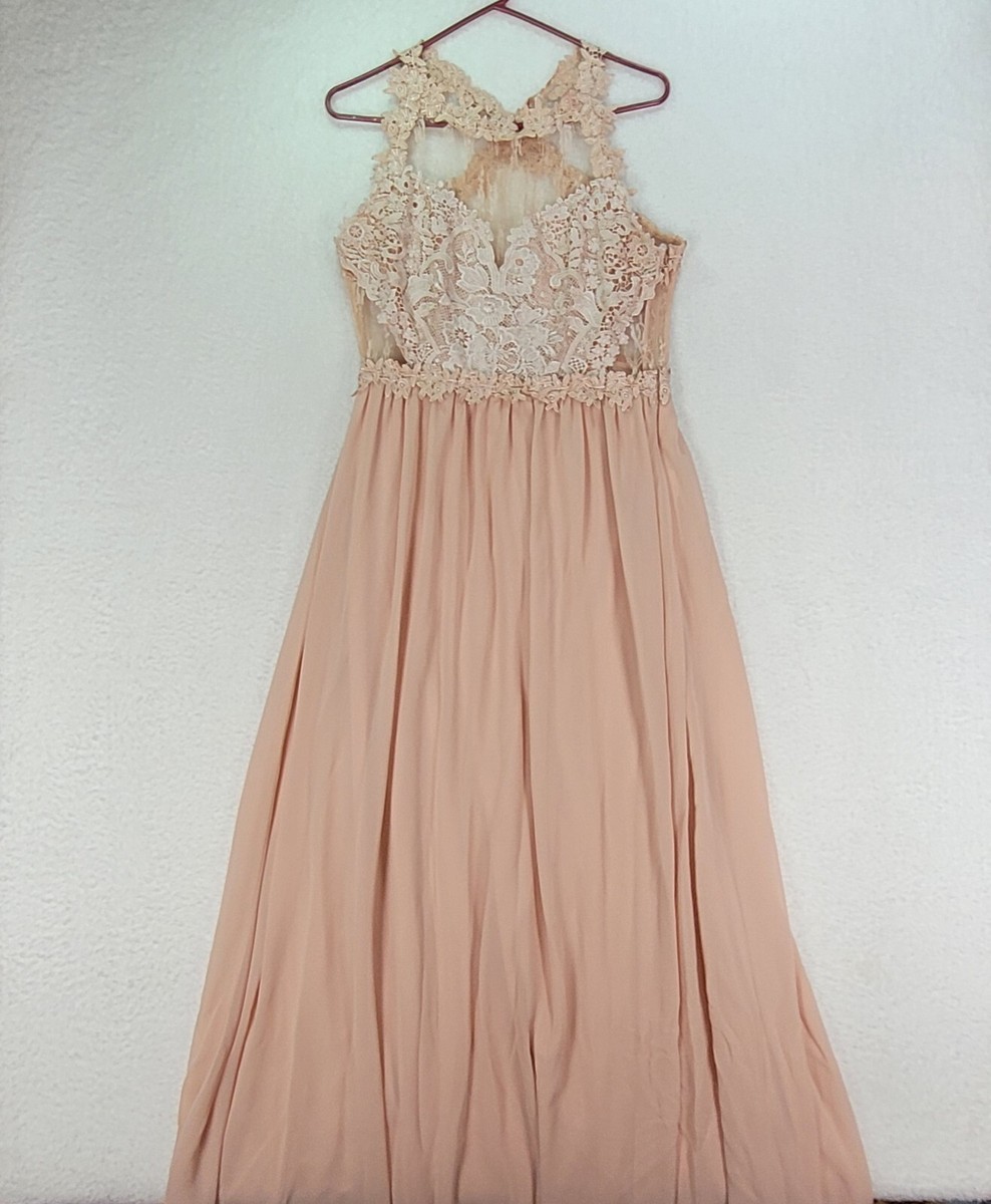 Women's Size Large Fashion Nova Peruse Lace Long Dress Taupe | eBay