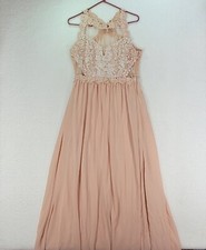 Women's Size Large Fashion Nova Peruse Lace Long Dress Taupe 