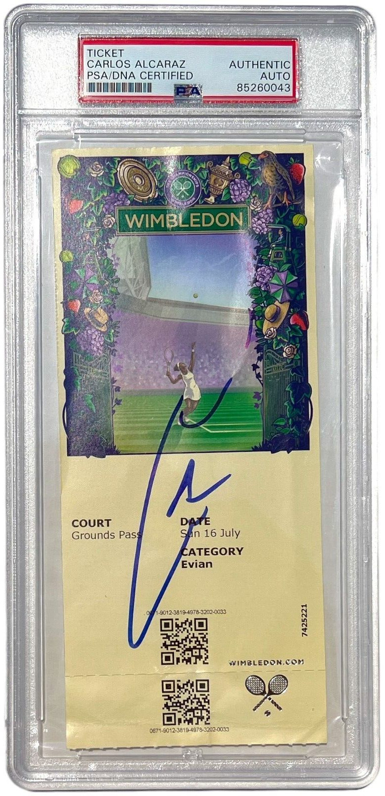 CARLOS ALCARAZ SIGNED 2023 WIMLEDON TENNIS TICKET FINALS AUTO CHAMPION PSA/DNA view 1