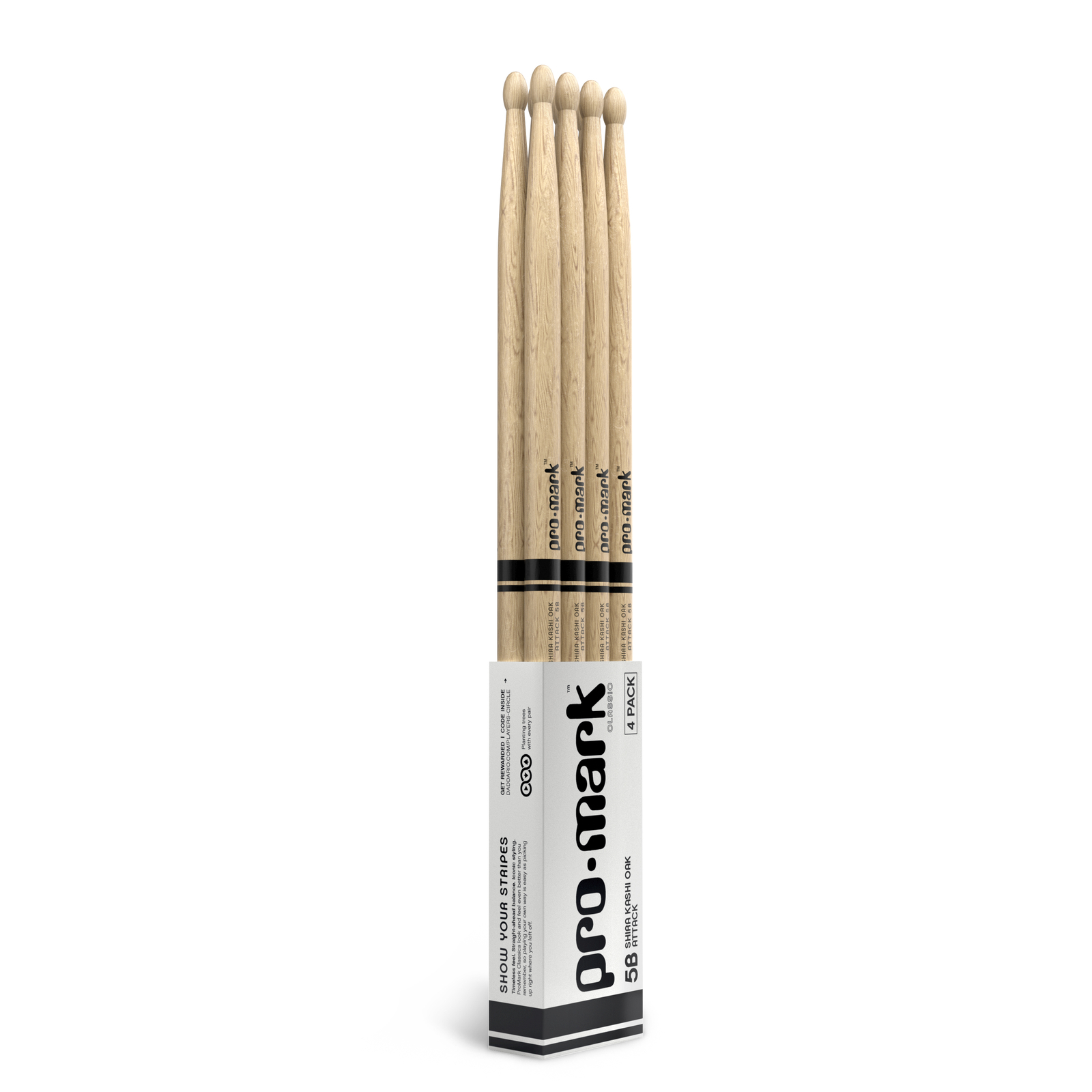 Promark 5B Japanese Oak PW5BW Drum Sticks Wood Tip X4 PAIRS