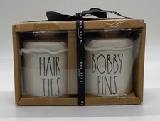 RAE DUNN HAIR TIES  BOBBY PINS 2 Small Ceramic Canisters With Lids NEW