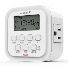 Fosmon 7 Day Programmable Digital Timer for Electrical Outlets, Indoor Plug-