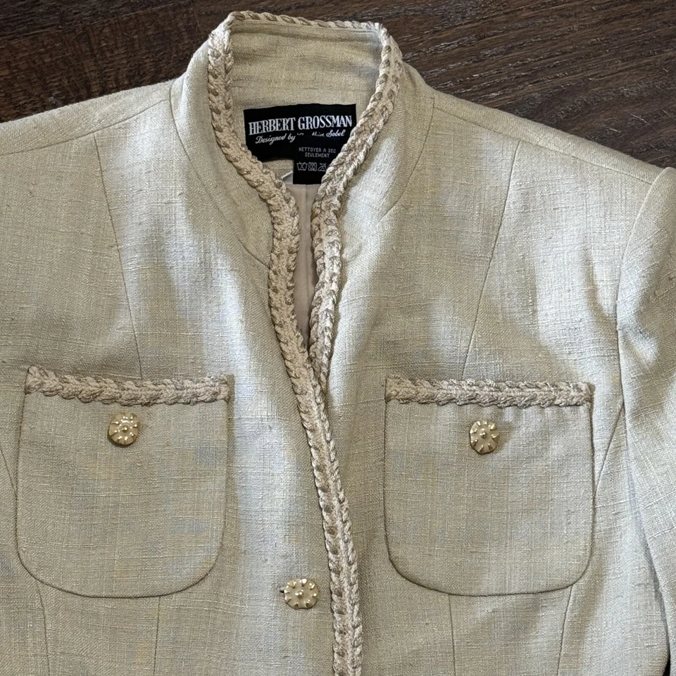 Cream Silk Bouclé Tweed Blazer Womens 8 Vintage Designer Style Cynthia Sobel - Image 3 of 4