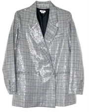 Jason Wu Houndstooth Plaid Clear Sequin Double Breasted Y2K Blazer Jacket M 8/10