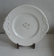 Old Paris style 10" porcelain cake plate w mock closed handles Clover gold trim