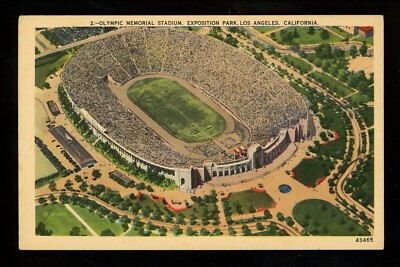 Sports Stadium linen postcard Olympic Memorial Los Angeles CA Exposition Park 