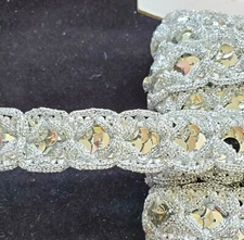 Vintage Novelty Trim - Silver Sparkling Color Sequin Design French Trim per yard