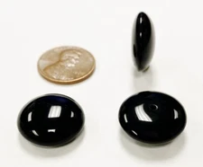 18 VINTAGE GLASS BLACK 18mm. ROUND SMOOTH DOME CABOCHONS 6966