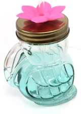 Cute Aqua Toucan 15oz Cocktail Drinking Glass with Twist Lid, Flower and Straw