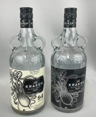 2 total Different The Kraken Black Spiced Rum 750ml Empty Liquor Bottle Glass