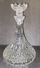 Vintage Clear Pressed Glass Diamond Pattern Ship Decanter w Stopper Bar Ware