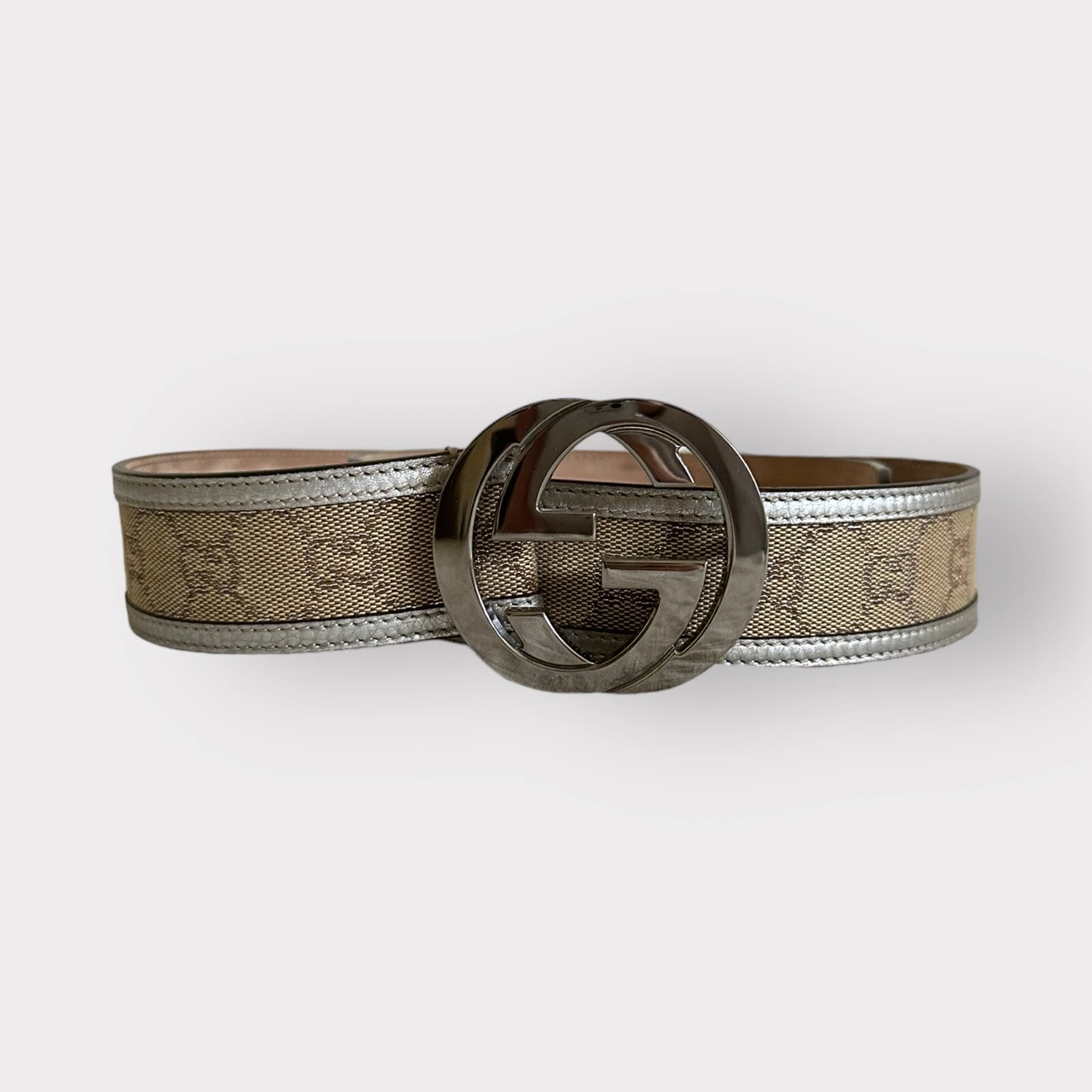 Authentic Gucci Belt Monogram Silver Leather size 38
