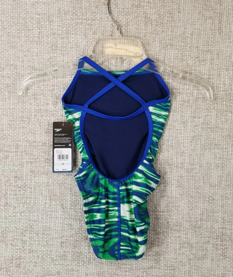 Speedo Girl's Pro LT Wave Wall Crossback One Piece Swimsuit Size 4/20 Blue NWT - Image 4 of 4
