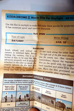 Kodak Kodachrome II Movie film Daylight 8mm ASA 25 exposure table guide