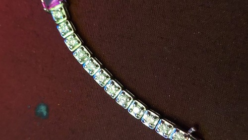 Princess Cut Sim Pink Sapphire/CZ Women Tennis Bracelet Sterling Silver Vintage - Imagen 7 de 10