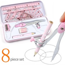 Pencil Rubber Pencil Sharpener Ruler Set Student Stationery Geometric Drawing US