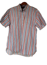 Tommy Hilfiger Men's Button Up Shirt XL Pastel Striped Cotton Short Sleeve Top